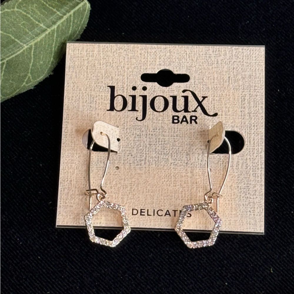 JCP BIJOUX BAR Rose Gold Tone Drop Hook With Crystal Hexagon Charm 1.5in